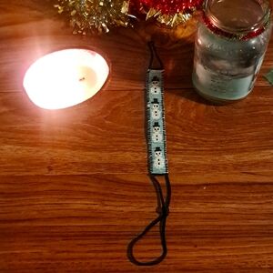 Beaded snowman bracelet,  leather straps